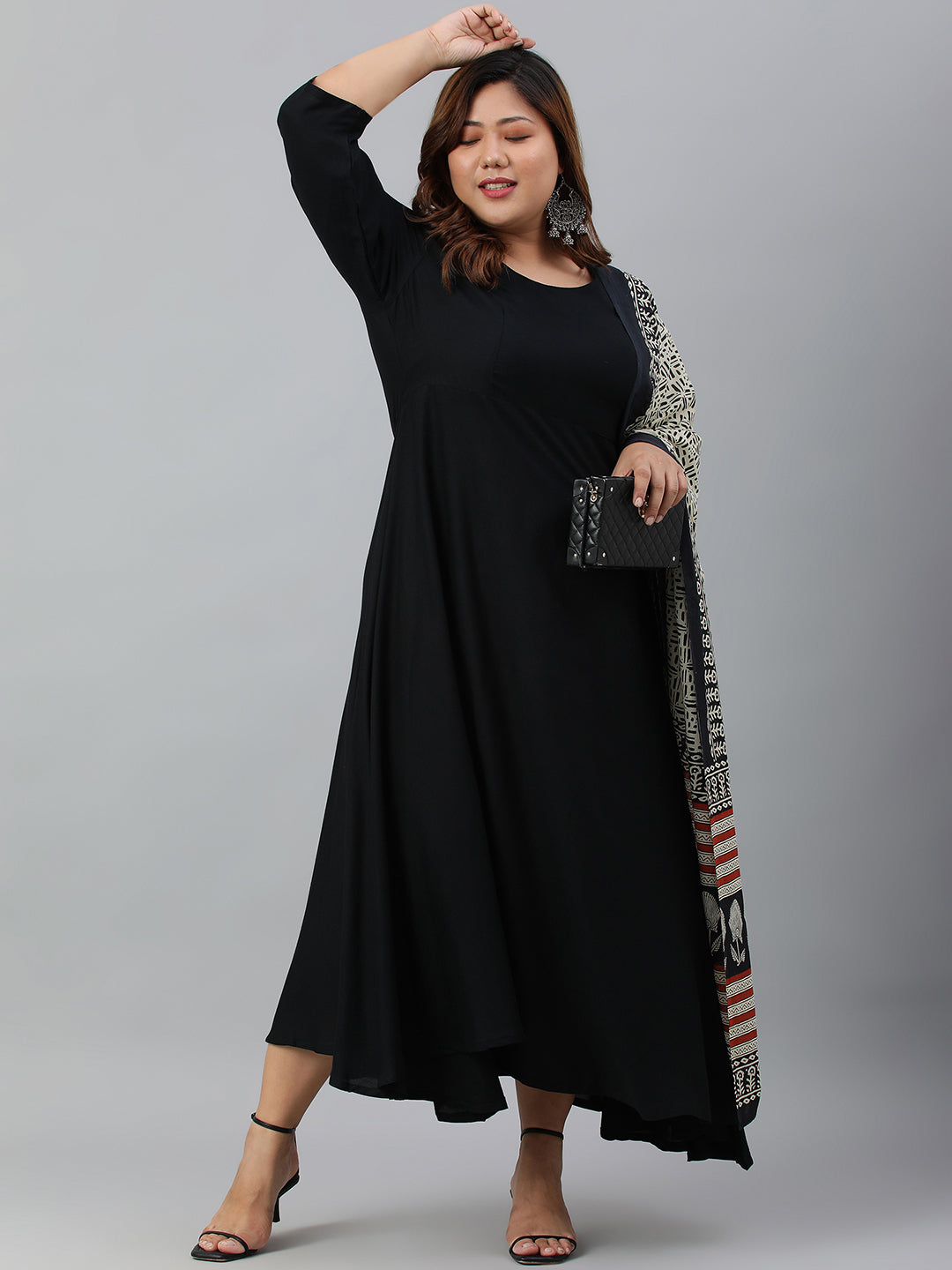 Janasya XL LOVE by Janasya Women's Plus Size Black Rayon Kurta With and Dupatta | Swadesiicart