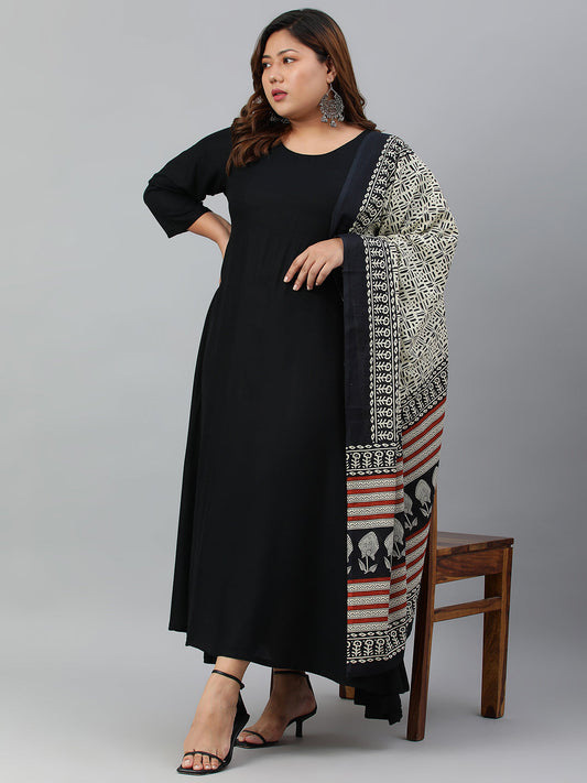 Janasya XL LOVE by Janasya Women's Plus Size Black Rayon Kurta With and Dupatta | Swadesiicart
