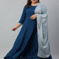 Janasya XL LOVE by Janasya Women's Plus Size Teal Rayon Kurta and Dupatta | Swadesiicart