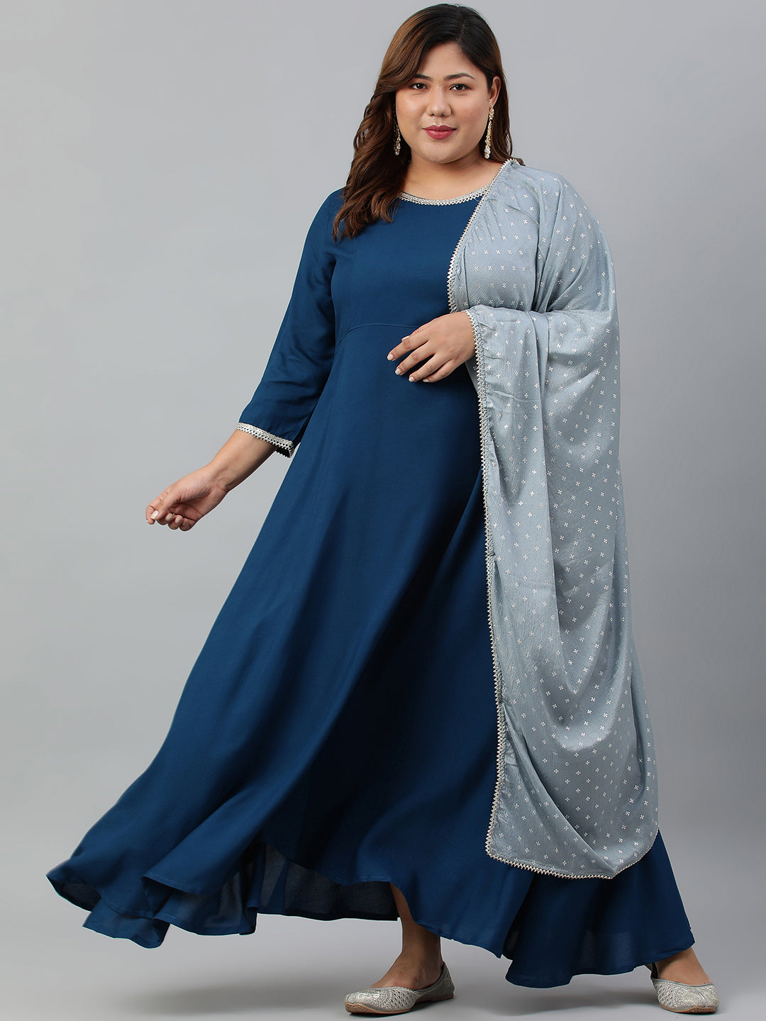 Janasya XL LOVE by Janasya Women's Plus Size Teal Rayon Kurta and Dupatta | Swadesiicart
