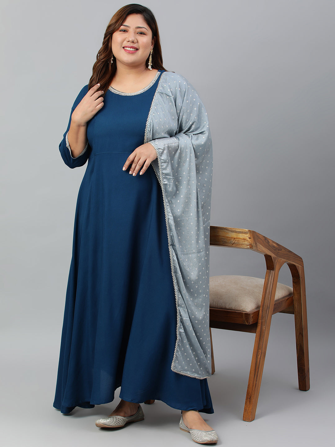 Janasya XL LOVE by Janasya Women's Plus Size Teal Rayon Kurta and Dupatta | Swadesiicart