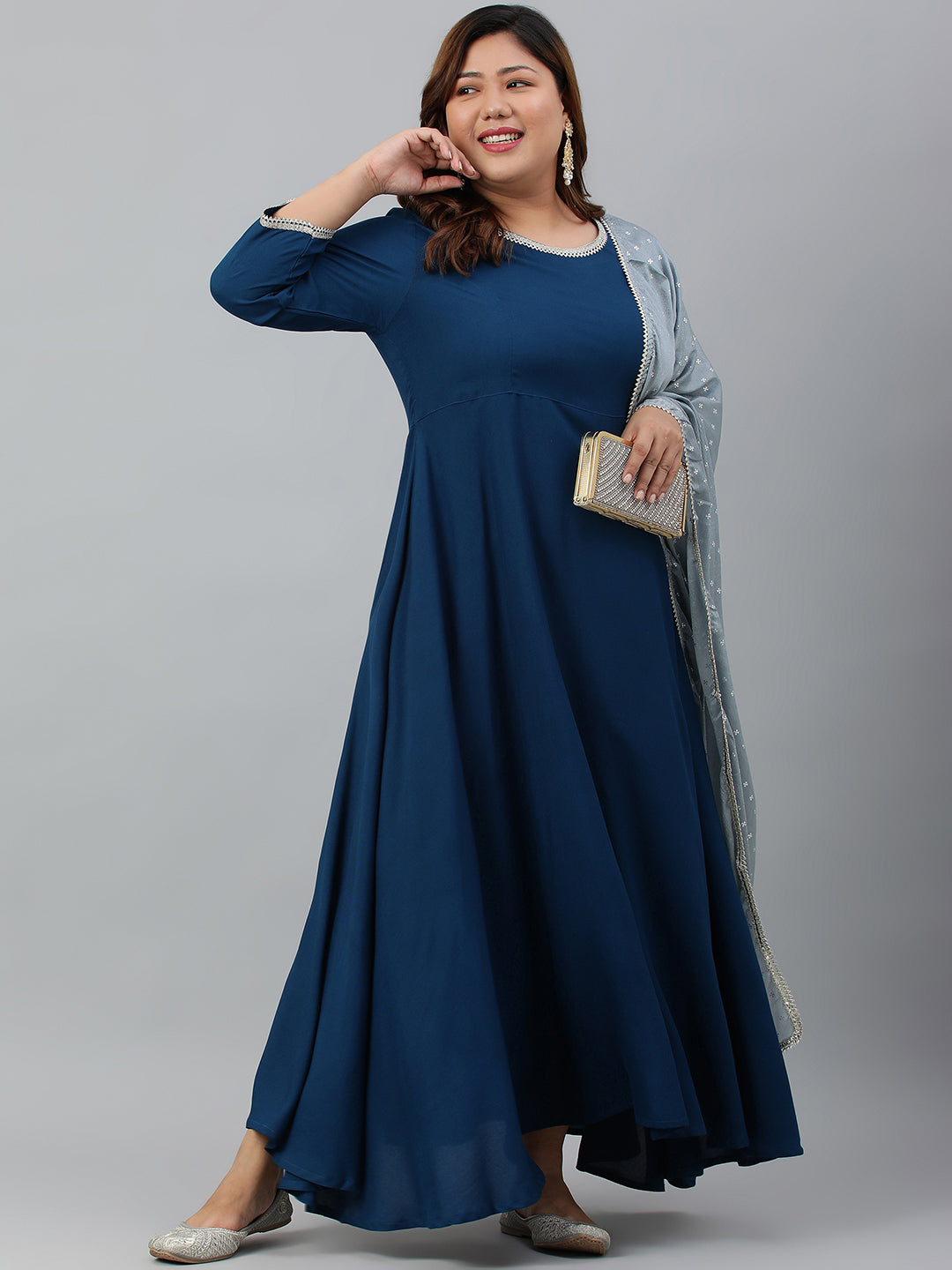 Janasya XL LOVE by Janasya Women's Plus Size Teal Rayon Kurta and Dupatta | Swadesiicart