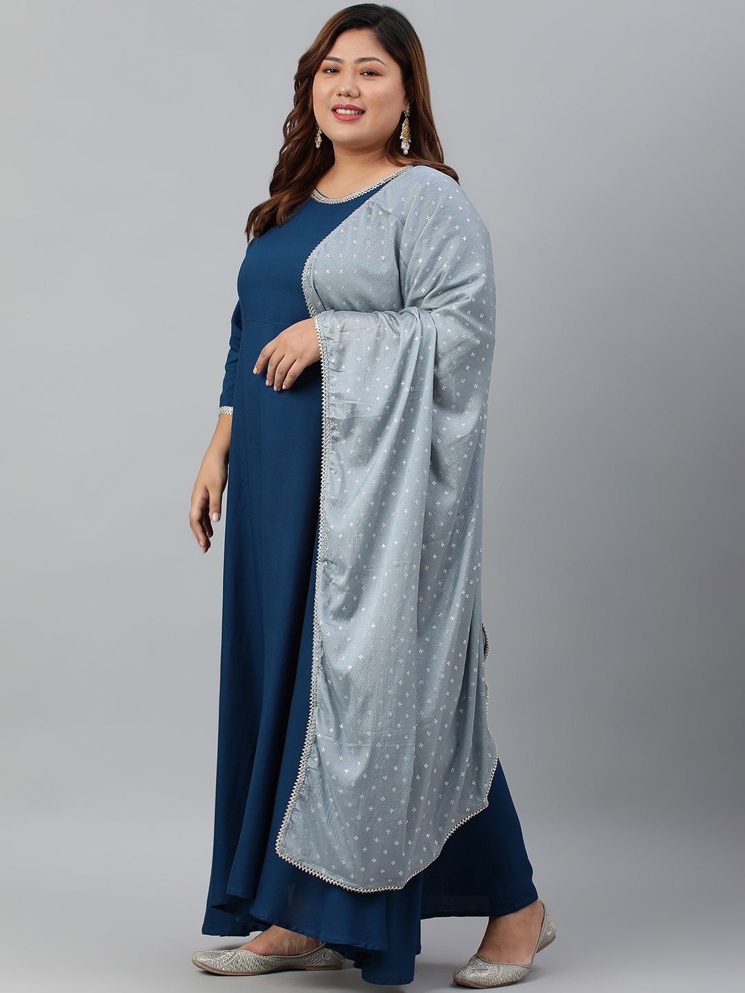 Janasya XL LOVE by Janasya Women's Plus Size Teal Rayon Kurta and Dupatta | Swadesiicart