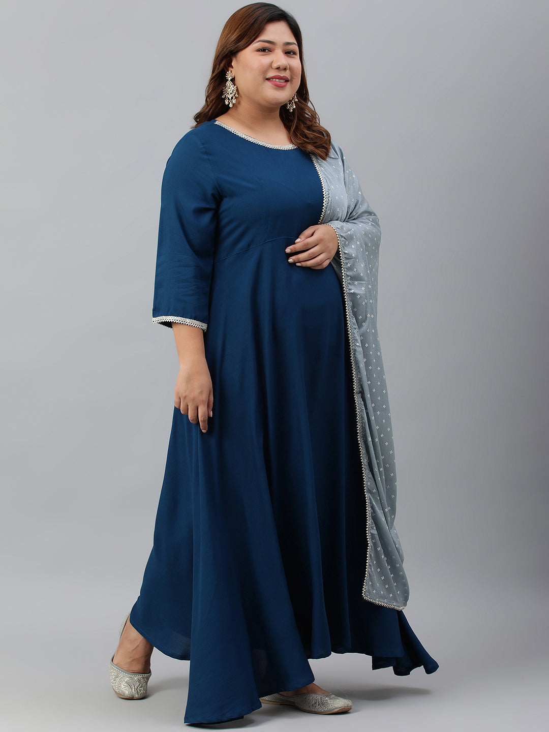 Janasya XL LOVE by Janasya Women's Plus Size Teal Rayon Kurta and Dupatta | Swadesiicart