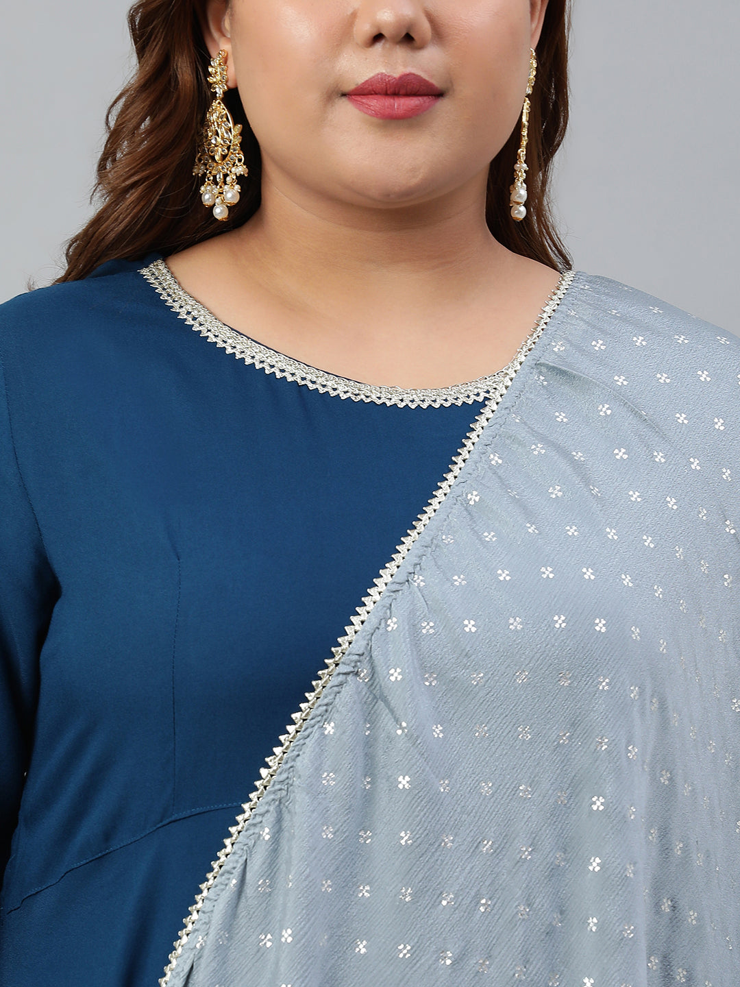Janasya XL LOVE by Janasya Women's Plus Size Teal Rayon Kurta and Dupatta | Swadesiicart