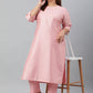 Janasya Women's Pink Poly Silk Straight Festive Kurta Set | Swadesiicart