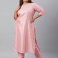Janasya Women's Pink Poly Silk Straight Festive Kurta Set | Swadesiicart