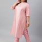 Janasya Women's Pink Poly Silk Straight Festive Kurta Set | Swadesiicart