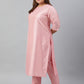Janasya Women's Pink Poly Silk Straight Festive Kurta Set | Swadesiicart