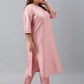 Janasya Women's Pink Poly Silk Straight Festive Kurta Set | Swadesiicart