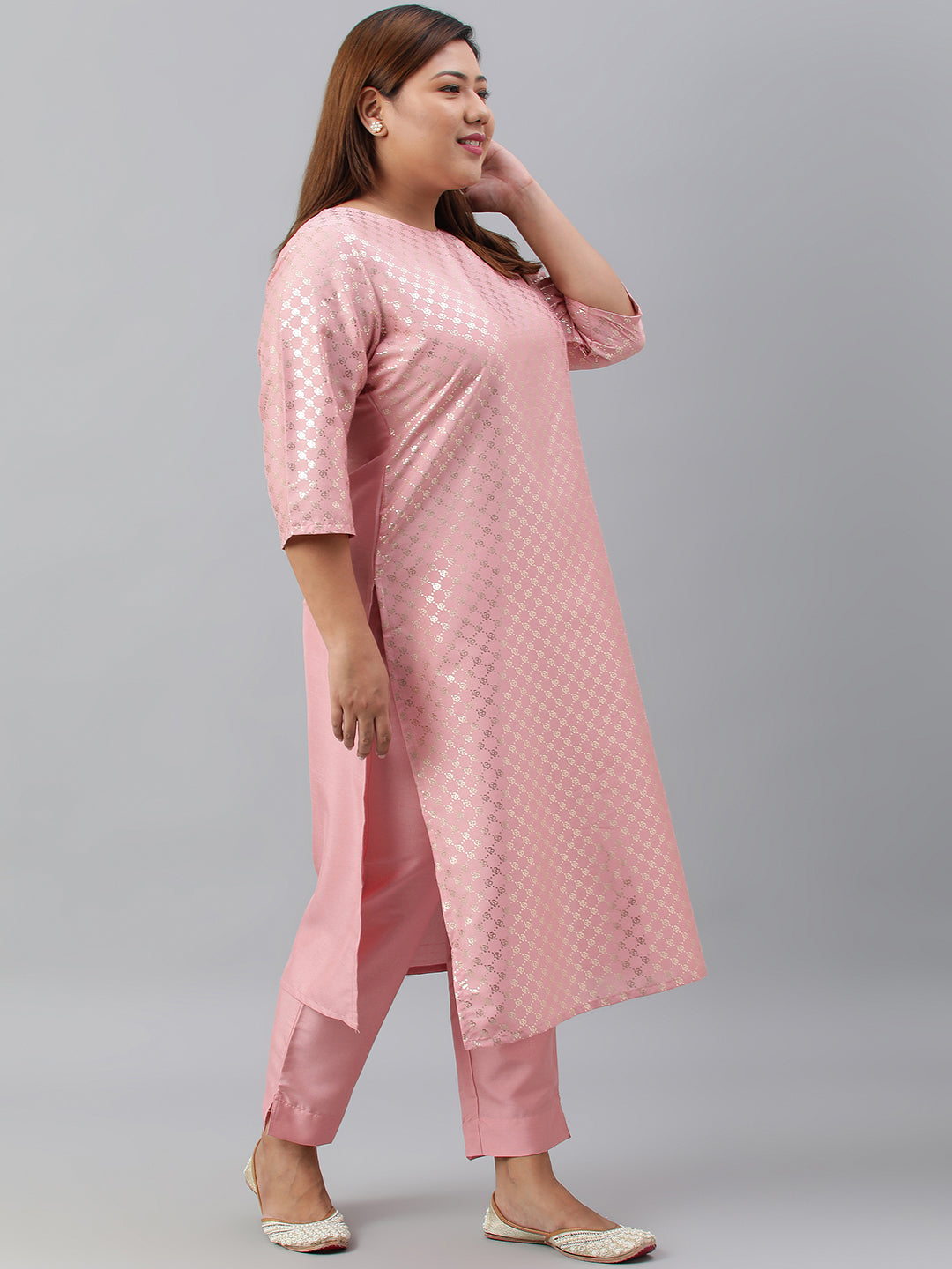Janasya Women's Pink Poly Silk Straight Festive Kurta Set | Swadesiicart