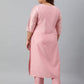 Janasya Women's Pink Poly Silk Straight Festive Kurta Set | Swadesiicart
