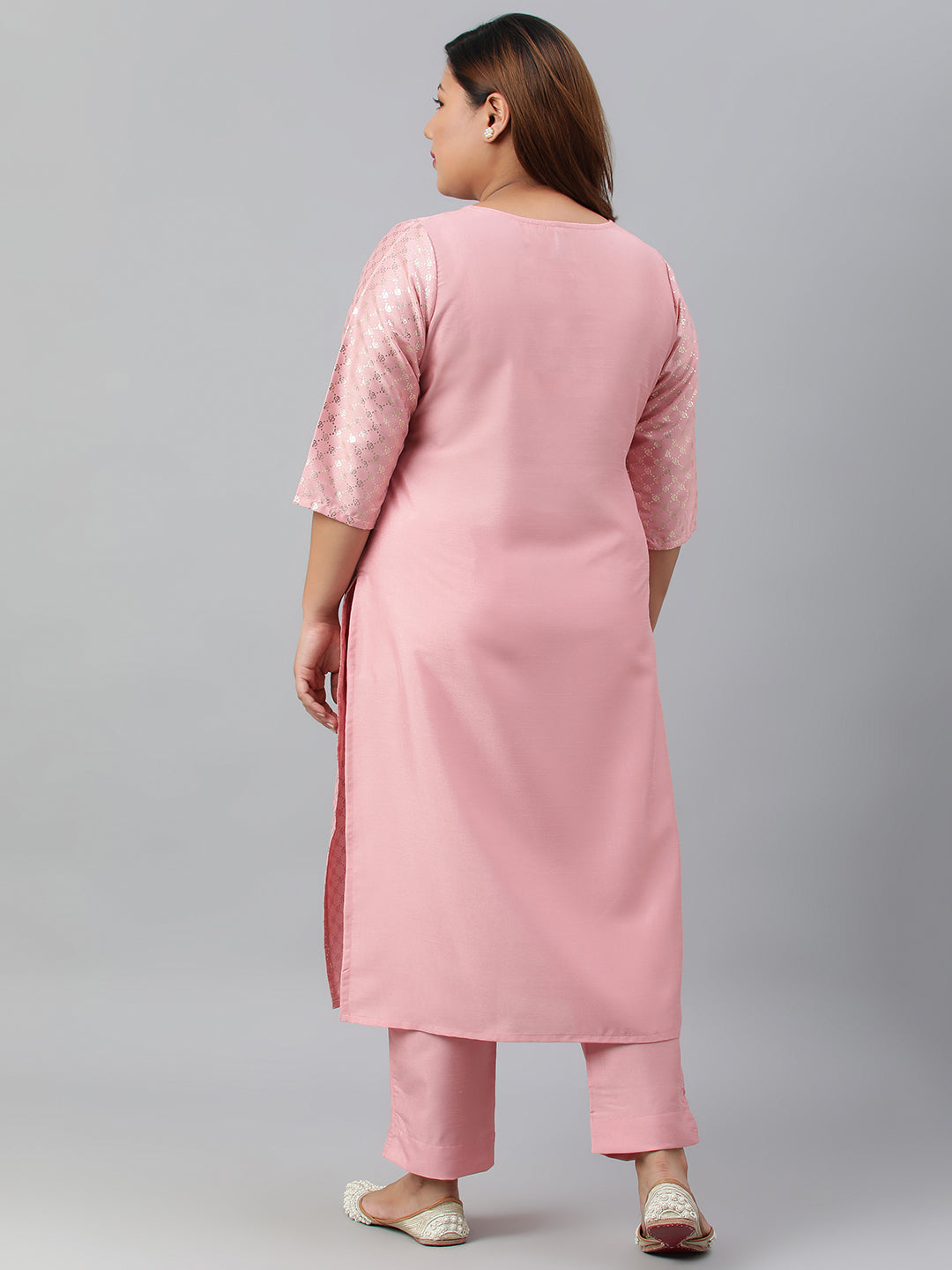 Janasya Women's Pink Poly Silk Straight Festive Kurta Set | Swadesiicart