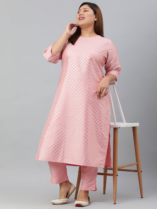 Janasya Women's Pink Poly Silk Straight Festive Kurta Set | Swadesiicart