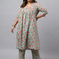 Janasya Women's Green Cotton Empire Casual Kurta Set | Swadesiicart