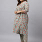 Janasya Women's Green Cotton Empire Casual Kurta Set | Swadesiicart
