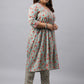 Janasya Women's Green Cotton Empire Casual Kurta Set | Swadesiicart