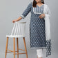 Janasya XL LOVE by Janasya Women's Plus Size Blue Cotton Kurta With Pant and Dupatta | Swadesiicart