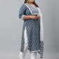 Janasya XL LOVE by Janasya Women's Plus Size Blue Cotton Kurta With Pant and Dupatta | Swadesiicart