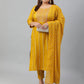 Janasya XL LOVE by Janasya Women's Plus Size Mustard Rayon Kurta With Pant and Dupatta | Swadesiicart