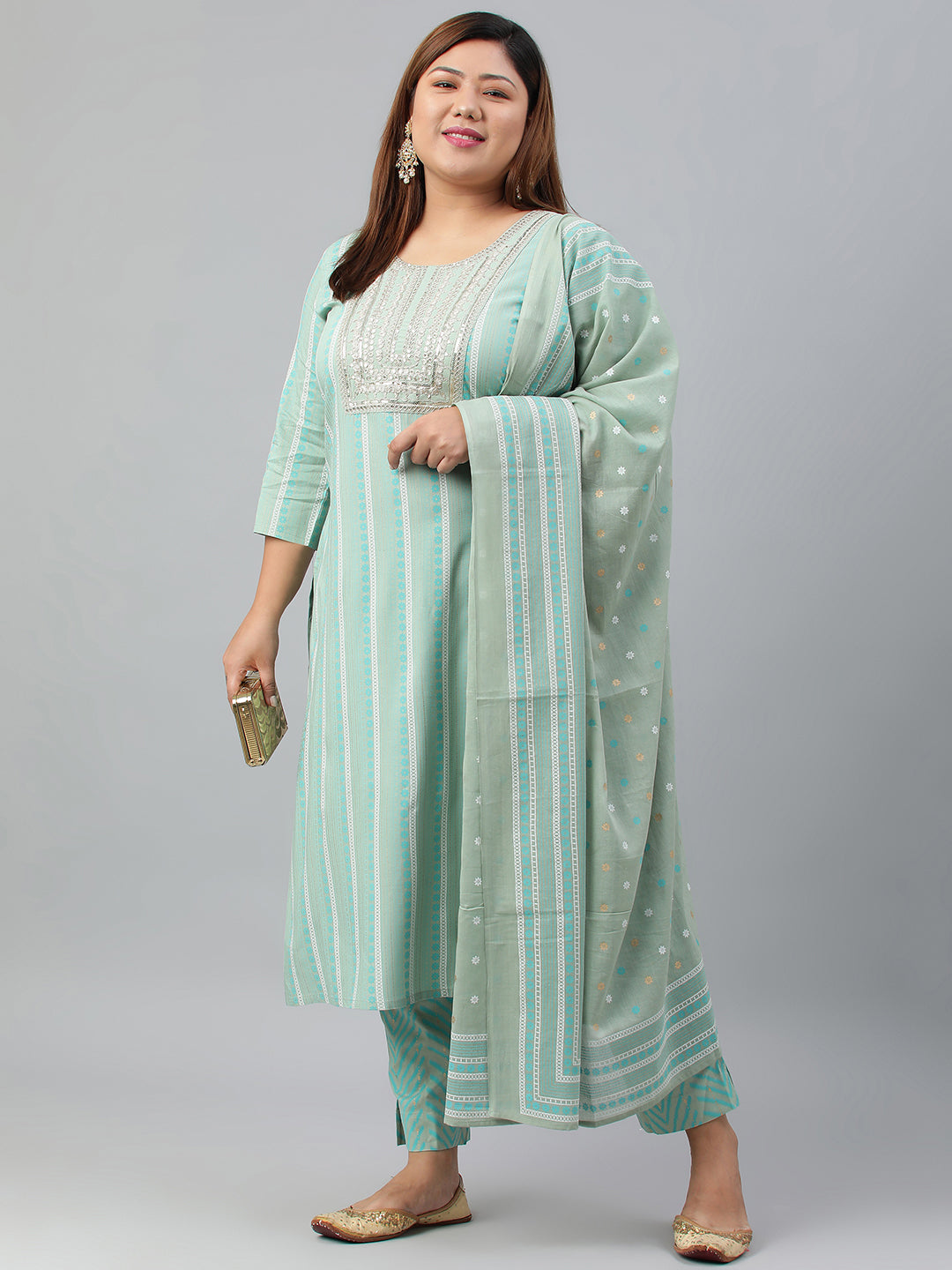 Janasya XL LOVE by Janasya Women's Plus Size Mint Green Rayon Kurta With Pant and Dupatta | Swadesiicart