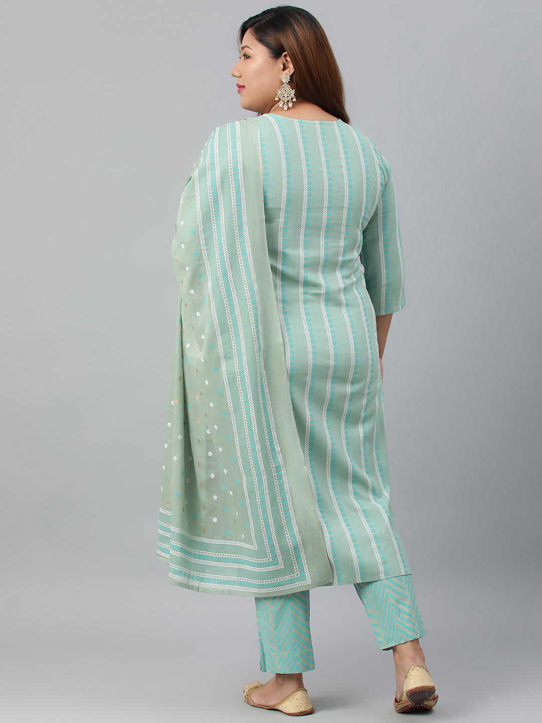 Janasya XL LOVE by Janasya Women's Plus Size Mint Green Rayon Kurta With Pant and Dupatta | Swadesiicart