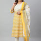 Janasya XL LOVE by Janasya Women's Plus Size Yellow Cotton Kurta With Pants and Dupatta | Swadesiicart