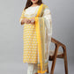 Janasya XL LOVE by Janasya Women's Plus Size Yellow Cotton Kurta With Pants and Dupatta | Swadesiicart