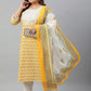 Janasya XL LOVE by Janasya Women's Plus Size Yellow Cotton Kurta With Pants and Dupatta | Swadesiicart