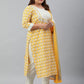 Janasya XL LOVE by Janasya Women's Plus Size Yellow Cotton Kurta With Pants and Dupatta | Swadesiicart