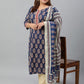 Janasya XL LOVE by Janasya Women's Plus Size Indigo Cotton Kurta With Palazzo and Dupatta | Swadesiicart