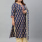 Janasya XL LOVE by Janasya Women's Plus Size Indigo Cotton Kurta With Palazzo and Dupatta | Swadesiicart