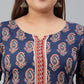 Janasya XL LOVE by Janasya Women's Plus Size Indigo Cotton Kurta With Palazzo and Dupatta | Swadesiicart