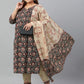 Janasya XL LOVE by Janasya Women's Plus Size Black Cotton Kurta With Pant and Dupatta | Swadesiicart