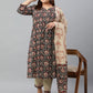 Janasya XL LOVE by Janasya Women's Plus Size Black Cotton Kurta With Pant and Dupatta | Swadesiicart