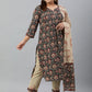 Janasya XL LOVE by Janasya Women's Plus Size Black Cotton Kurta With Pant and Dupatta | Swadesiicart