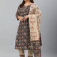 Janasya XL LOVE by Janasya Women's Plus Size Black Cotton Kurta With Pant and Dupatta | Swadesiicart
