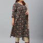 Janasya XL LOVE by Janasya Women's Plus Size Black Cotton Kurta With Pant and Dupatta | Swadesiicart