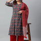 Janasya XL LOVE by Janasya Women's Plus Size Grey Cotton Kurta With Palazzo and Dupatta | Swadesiicart