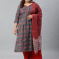 Janasya XL LOVE by Janasya Women's Plus Size Grey Cotton Kurta With Palazzo and Dupatta | Swadesiicart