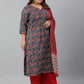 Janasya XL LOVE by Janasya Women's Plus Size Grey Cotton Kurta With Palazzo and Dupatta | Swadesiicart