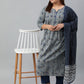 Janasya XL LOVE by Janasya Women's Plus Size Grey Cotton Kurta With Pant and Dupatta | Swadesiicart