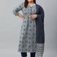 Janasya XL LOVE by Janasya Women's Plus Size Grey Cotton Kurta With Pant and Dupatta | Swadesiicart
