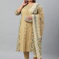 Janasya XL LOVE by Janasya Women's Plus Size Beige Cotton Kurta With Pant and Dupatta | Swadesiicart