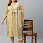 Janasya XL LOVE by Janasya Women's Plus Size Beige Cotton Kurta With Pant and Dupatta | Swadesiicart
