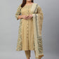 Janasya XL LOVE by Janasya Women's Plus Size Beige Cotton Kurta With Pant and Dupatta | Swadesiicart