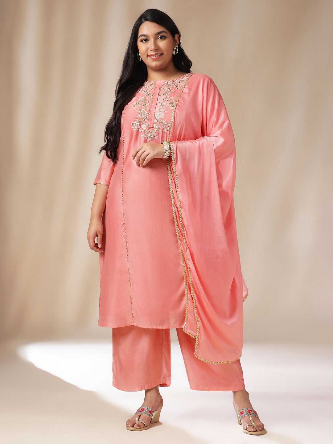 Janasya Pink Chanderi Embellished Set | Swadesiicart