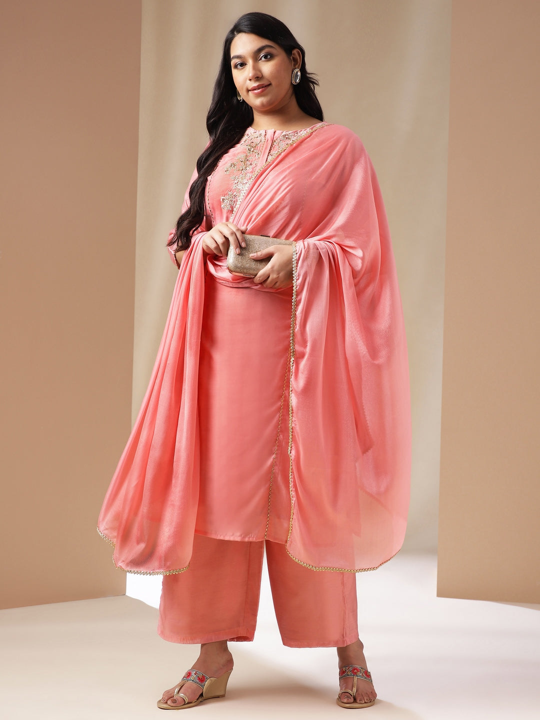 Janasya Pink Chanderi Embellished Set | Swadesiicart