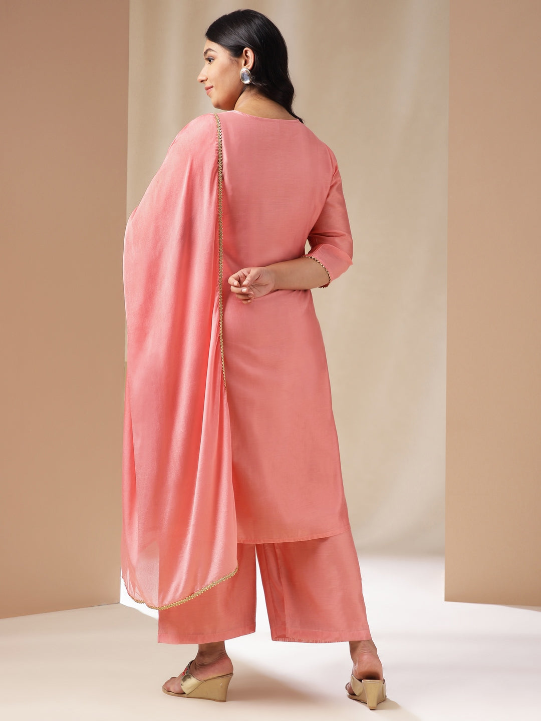 Janasya Pink Chanderi Embellished Set | Swadesiicart