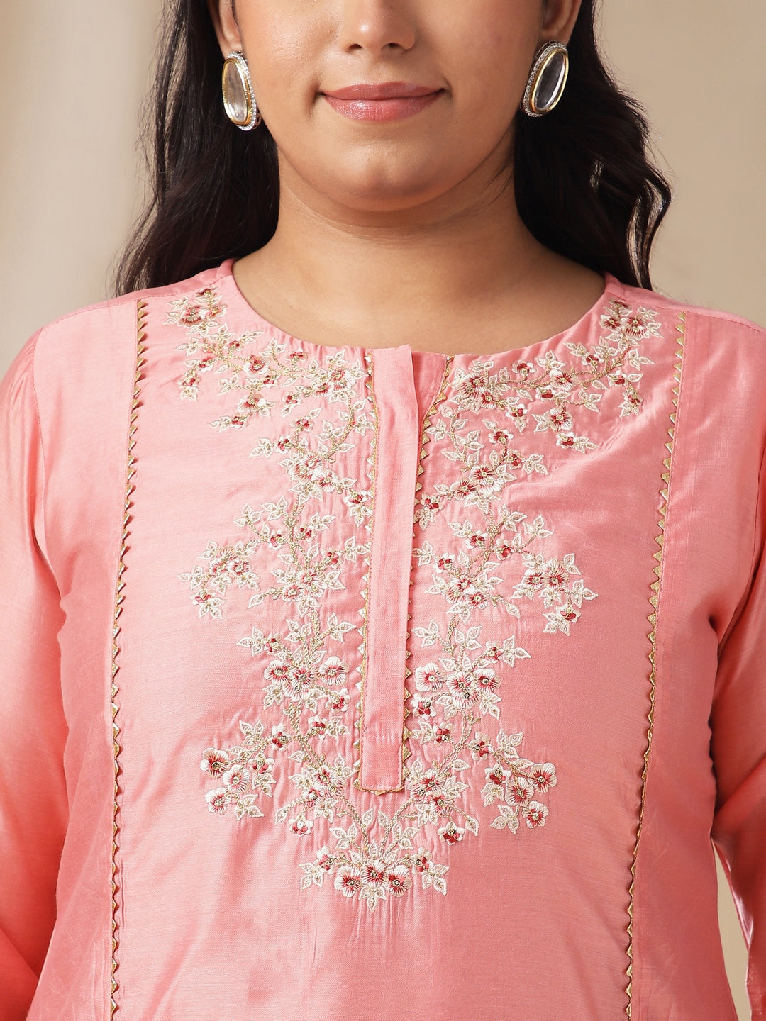 Janasya Pink Chanderi Embellished Set | Swadesiicart